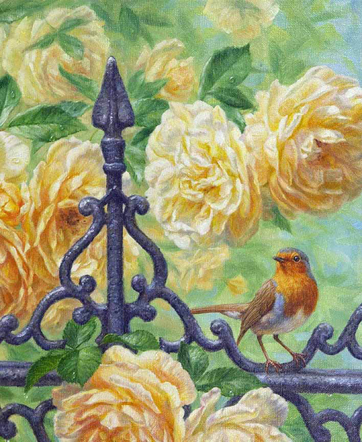 BH2 – Songbirds – The English Garden – European Robin and Roses (detail) © Beth Hoselton