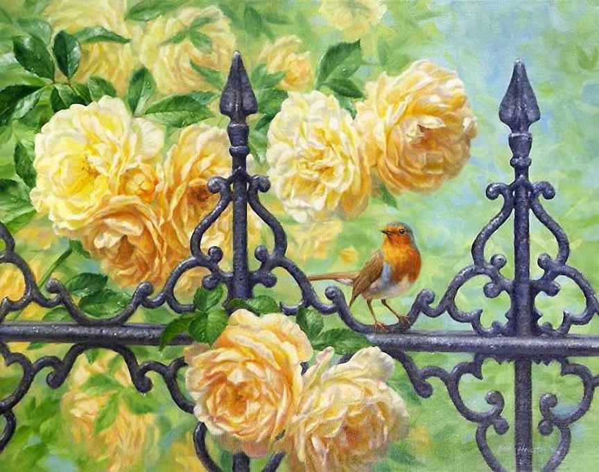 BH2 – Songbirds – The English Garden – European Robin and Roses © Beth Hoselton