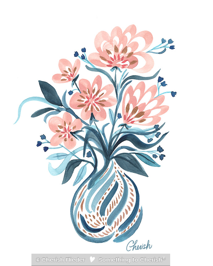 CF – Floral C1708-02 Blueberry Blush Floral Vase © Cherish Flieder