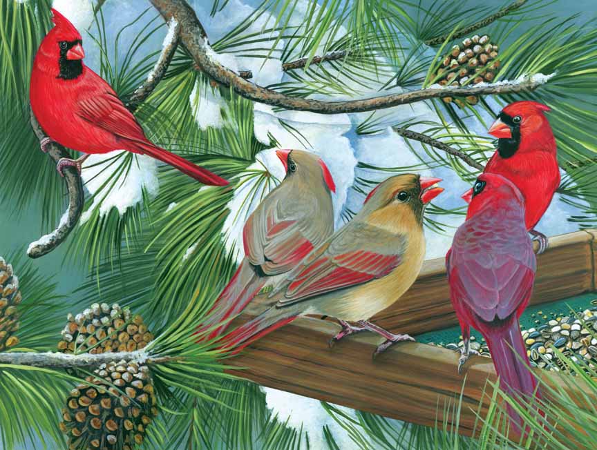 CHIC – Cardinals at the Feeder 54331 © Cobble Hill Puzzle Company