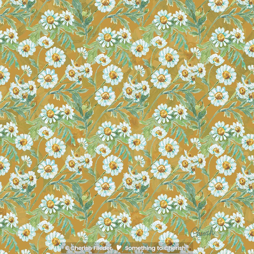CF – Herbs C2007-10a Chamomile Botanical Pattern Mustard© Cherish Flieder