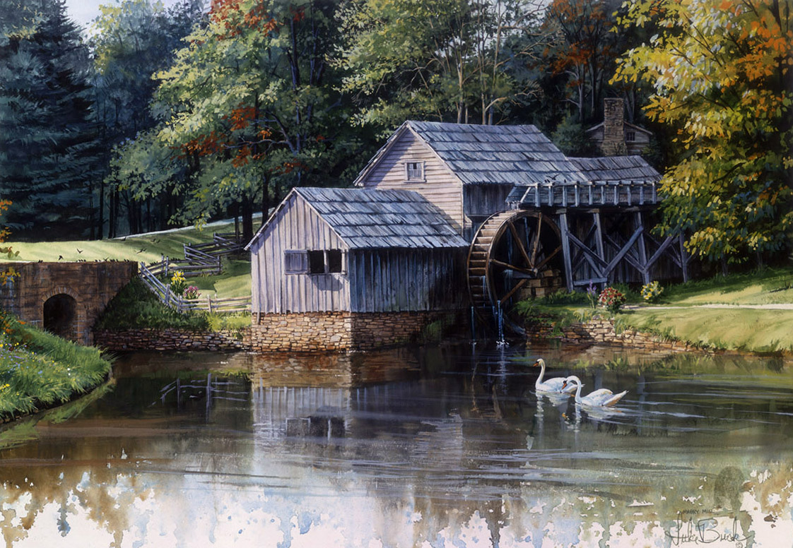 LB – Rural America – Mabry Mill with Swans C © Luke Buck