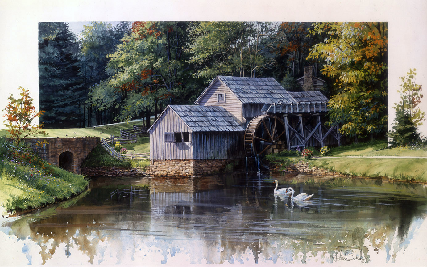 LB – Rural America – Mabry Mill with Swans © Luke Buck