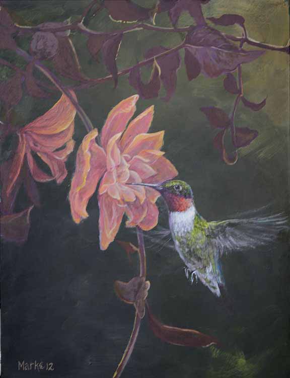 LMF – Hummingbird with Purple Flowers © Laura Mark-Finberg
