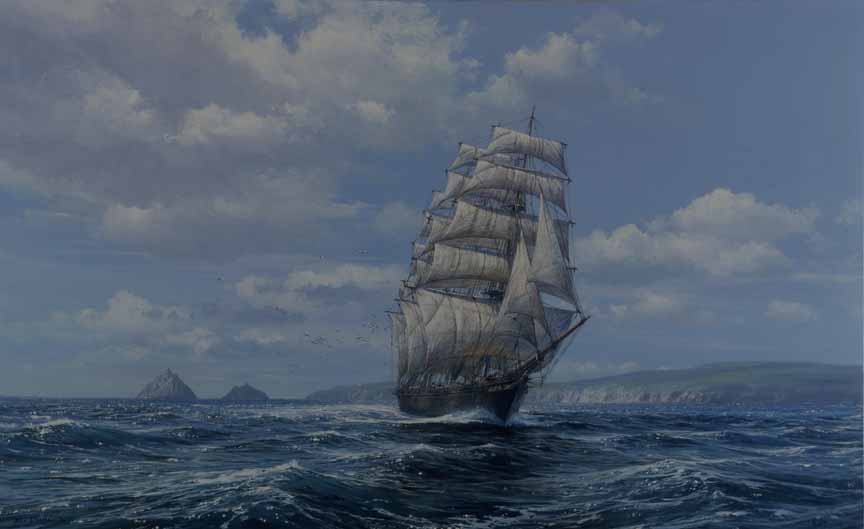 PE – Clipper Ship, Cutty Sark Off the Skelligs #1475 by Peter Ellenshaw © Ellenshaw.com