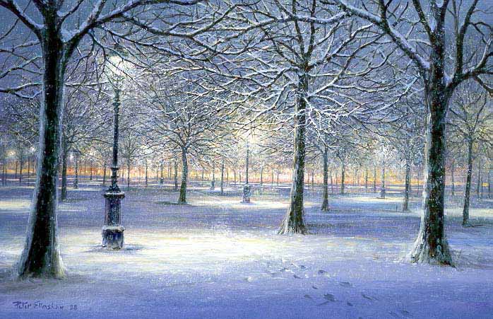PE – Winter Snow Scene in Park by Peter Ellenshaw No # © Ellenshaw.com