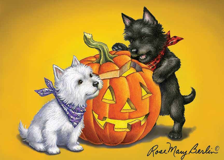 RMB – Halloween – Westie and Scottie – Halloween © Rose Mary Berlin