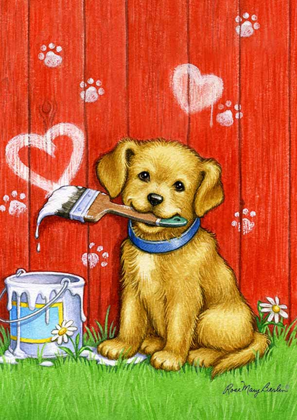 RMB – Kids Illustration – Painter Puppy Hearts © Rose Mary Berlin