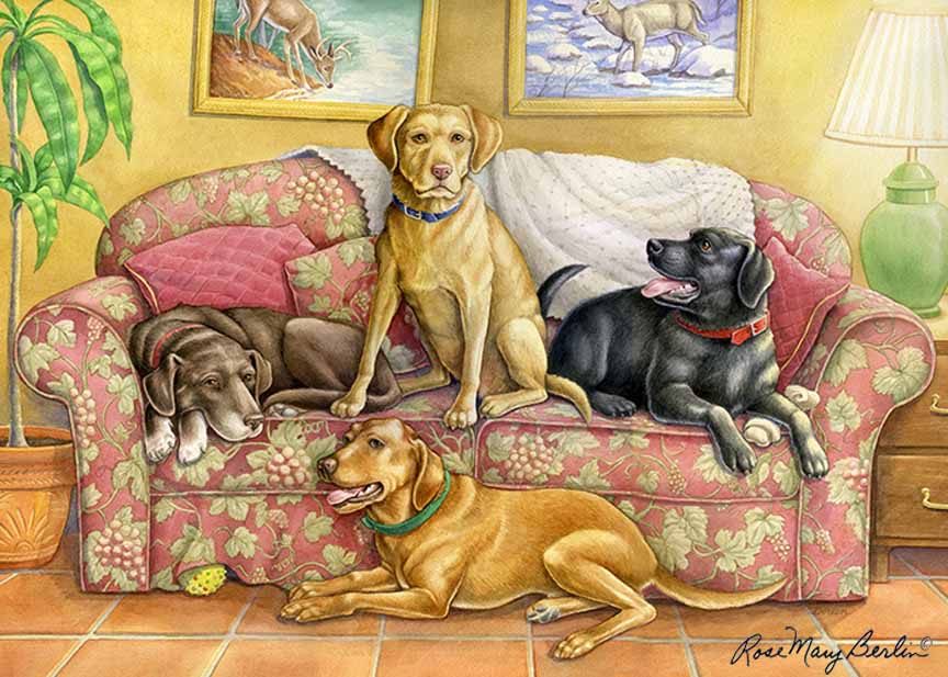 RMB – Slice of Life – Four Labs on the Couch © Rose Mary Berlin