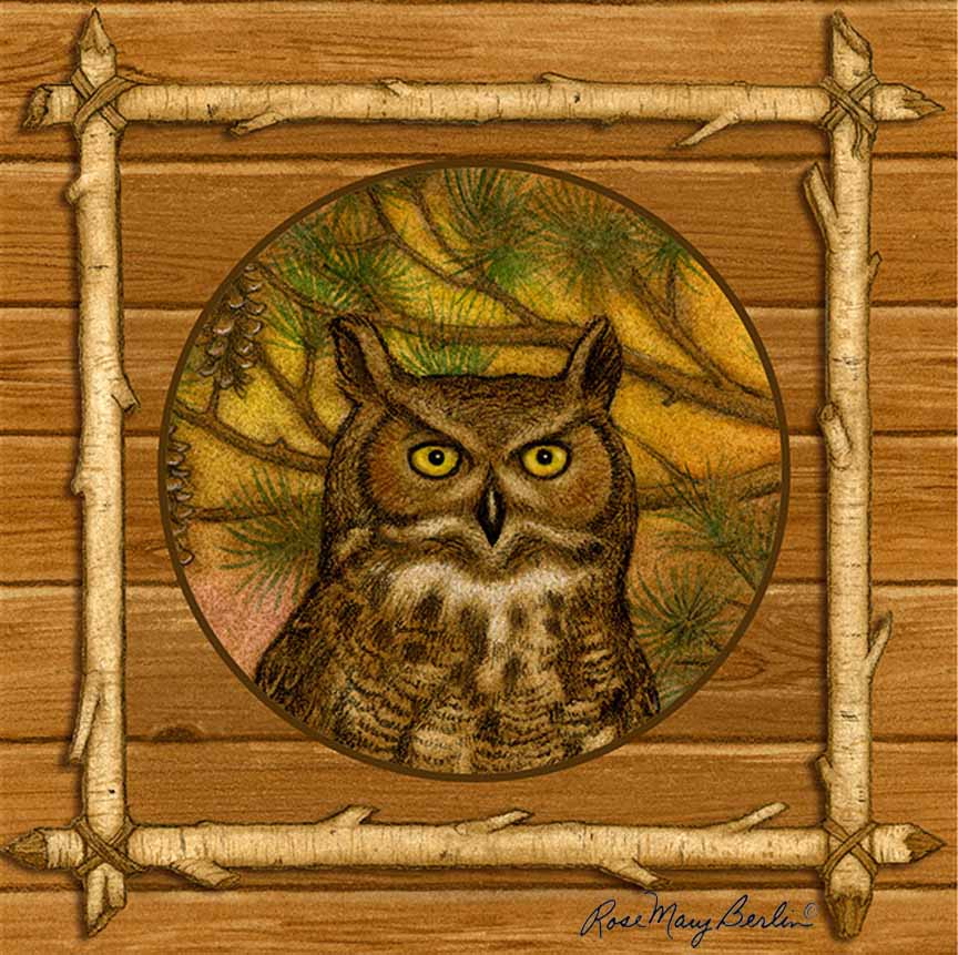 RMB – Wildlife – Owl Circle in a Square © Rose Mary Berlin