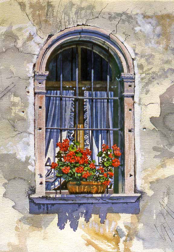 SM – Arched Windo with Geraniums © Stan Myers