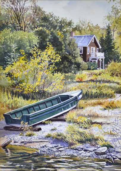 SM – Green Boat with Cottage © Stan Myers