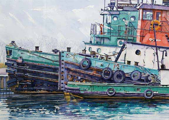 SM – Green and Red Tugboats © Stan Myers