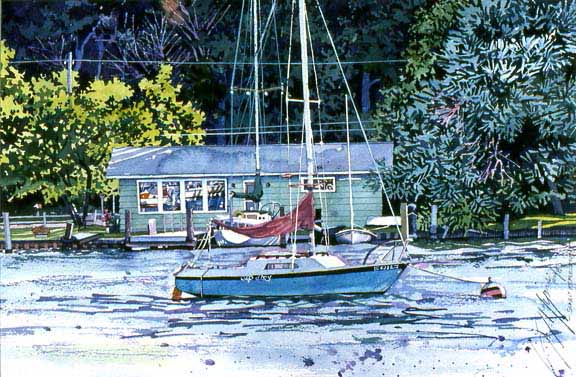 SM – Lone Boat with Cottage © Stan Myers