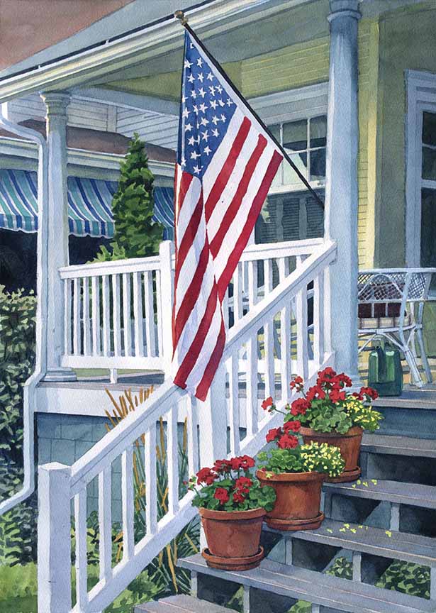 SM – Porch with Flag – Macatawa © Stan Myers