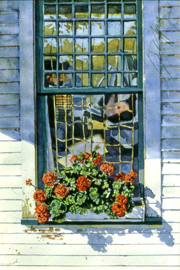SM – Window with Red Geraniums © Stan Myers