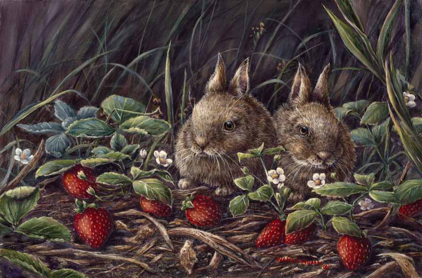 WM – 6Critters – Strawberry Bunnies © Wanda Mumm