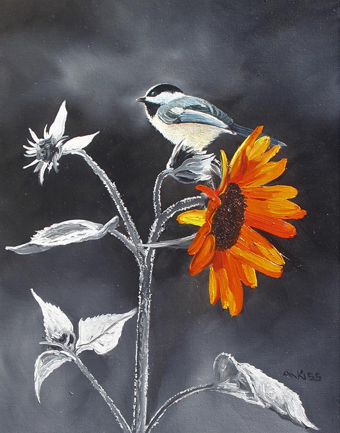 AK – BW Series – Sunflowers and Chickadees 21069 © Andrew Kiss