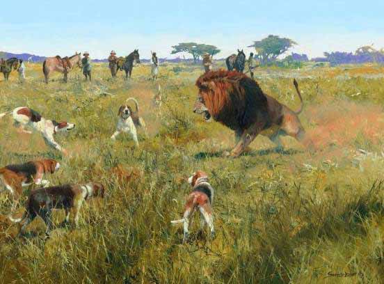 JSL – Historic Hunts, Africa – Lion at Bay © John Seerey-Lester