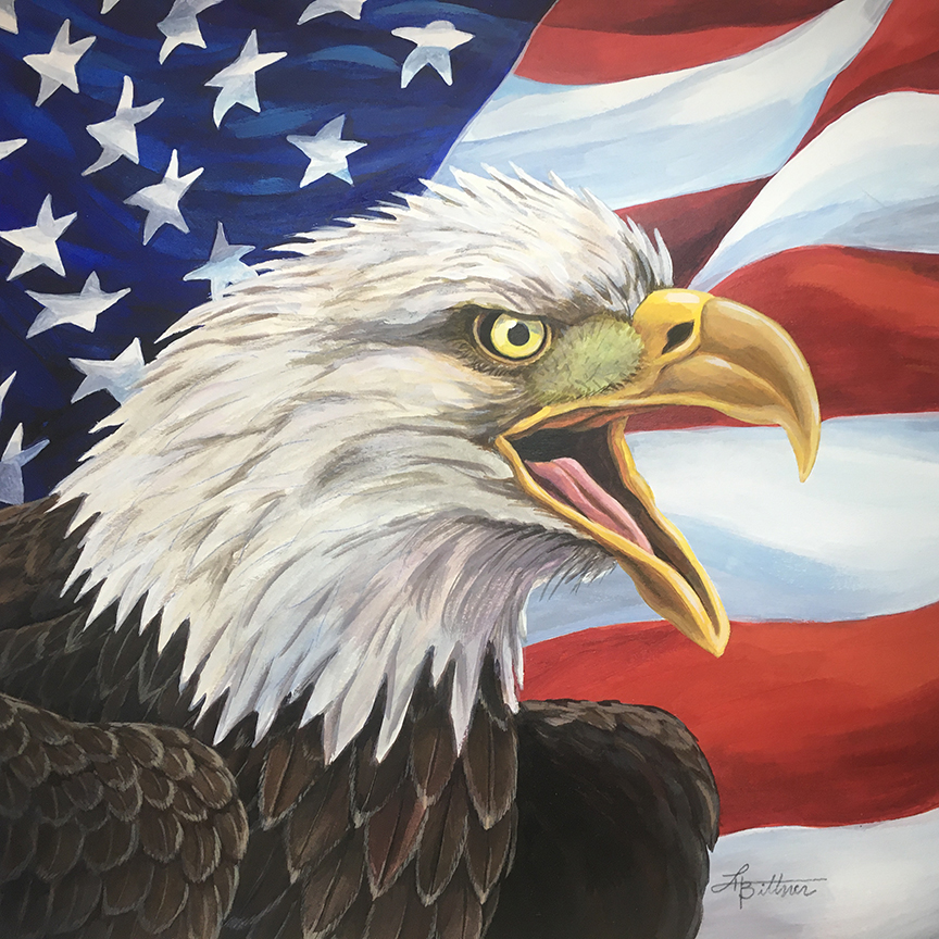 LHB – Eagle with American Flag © Linda Howard Bittner