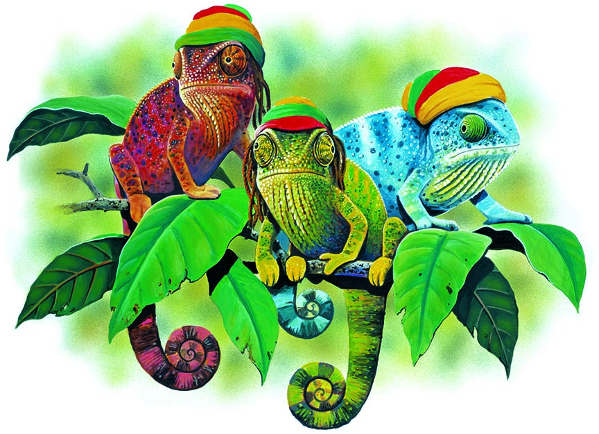 ABH – 4Animals, Chameleons with Rastacaps, Front 05326 © Art Brands Holdings, LLC