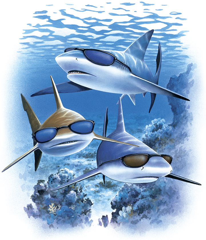 ABH – 4Fish, Sharks with Sunglasses, Front 05328 © Art Brands Holdings, LLC