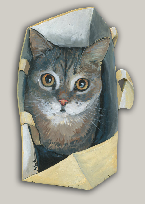 NS – Cat, Cutouts – 16-61 Cat in a Bag 10×15 © Nadi Spencer