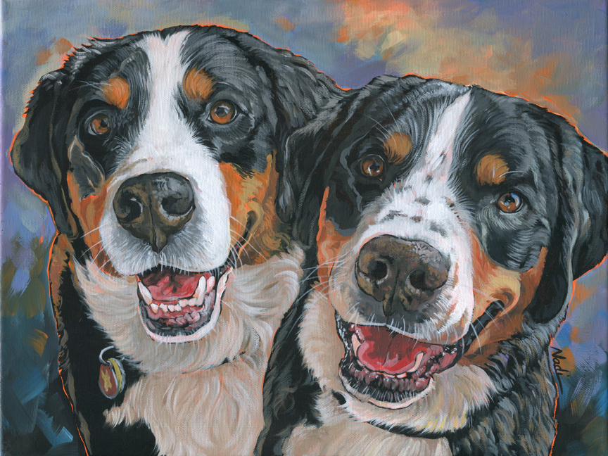 NS – Dogs, Greater Swiss Mountain Dog – 19-313 Raven and Brody 12×16 © Nadi Spencer