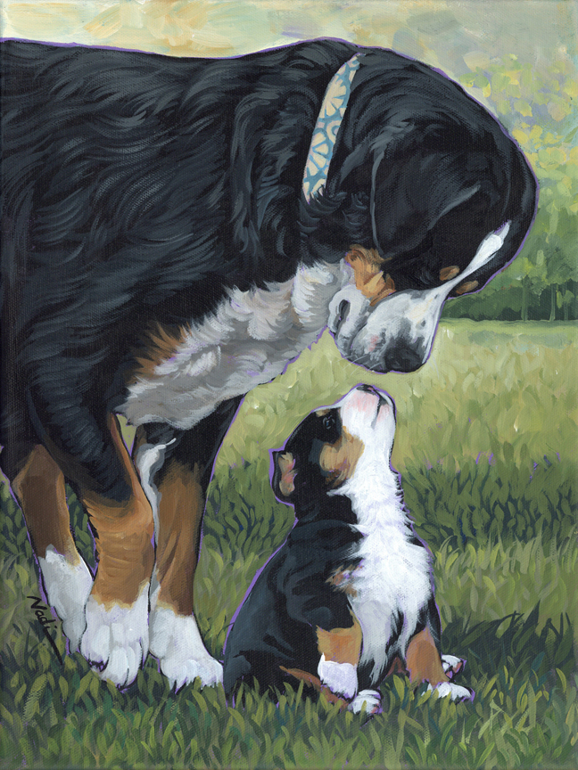 NS – Dogs, Greater Swiss Mountain Dog – 22-78 Swissie Mom and Pup 16×12 © Nadi Spencer