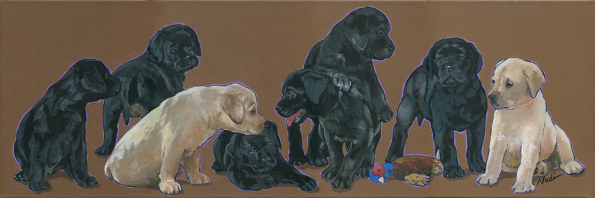 NS – Dogs, Labrador Retriever – 20-13 Eight Lab Pups 30×10 © Nadi Spencer