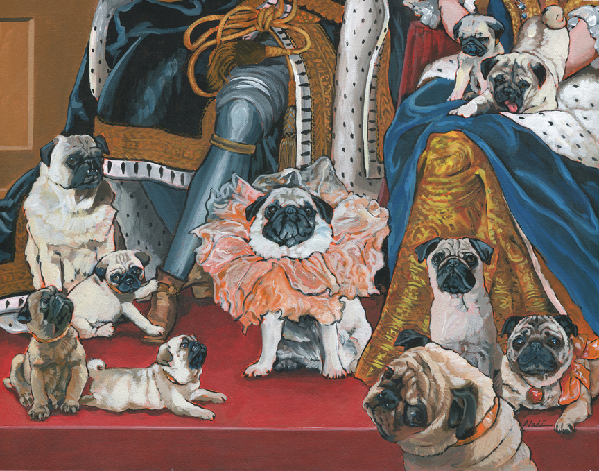 NS – Dogs, Pug, History of Dogs – 17-191 Coronation, Pug 22×28 © Nadi Spencer