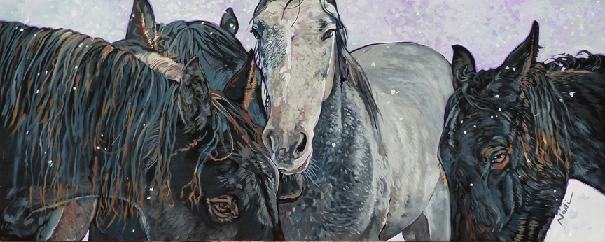 NS – Horses – 17-80 Five Horses in the Snow 15×30 © Nadi Spencer