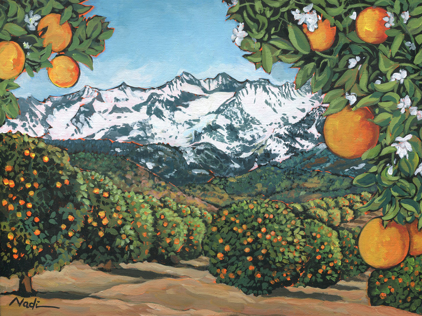 NS – Landscape – 20-93 Oranges and Mountains 12×16 © Nadi Spencer