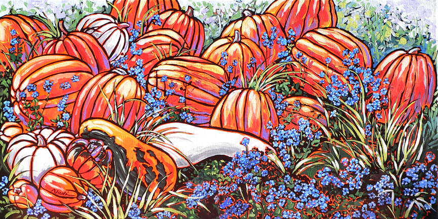 NS – Wildlife, Raven – 12-84 Pumpkins in Wildflowers 18×36 © Nadi Spencer