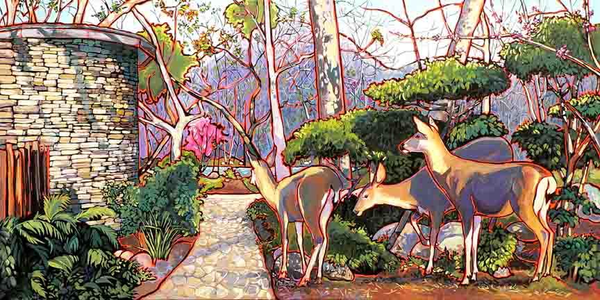 NS – Landscape, Three Rivers – 12-52 Deer in Baer Garden 12×24 © Nadi Spencer