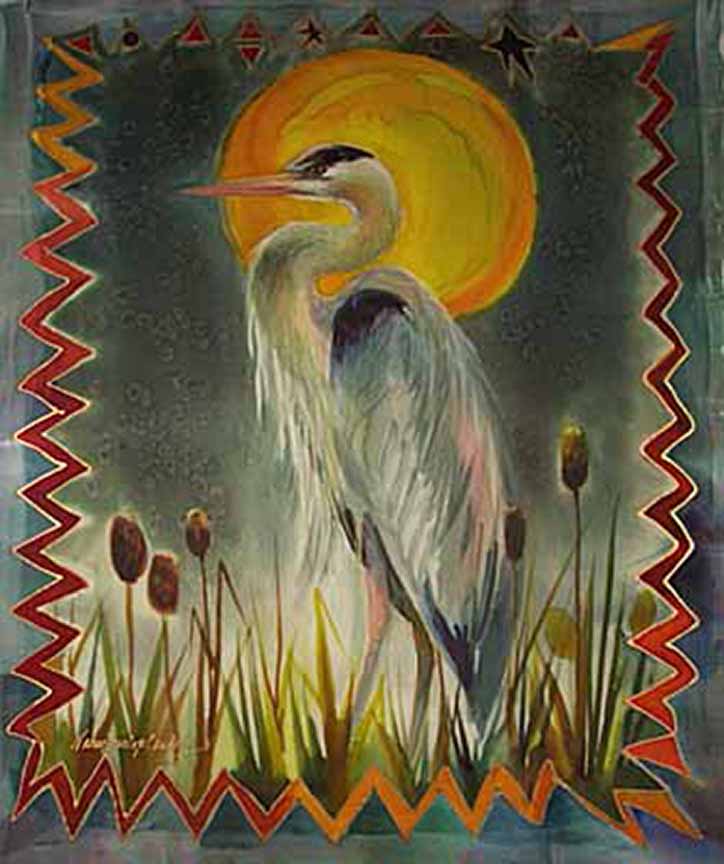 NDC – Slough Moon and Great Blue © Nancy Dunlop Cawdrey