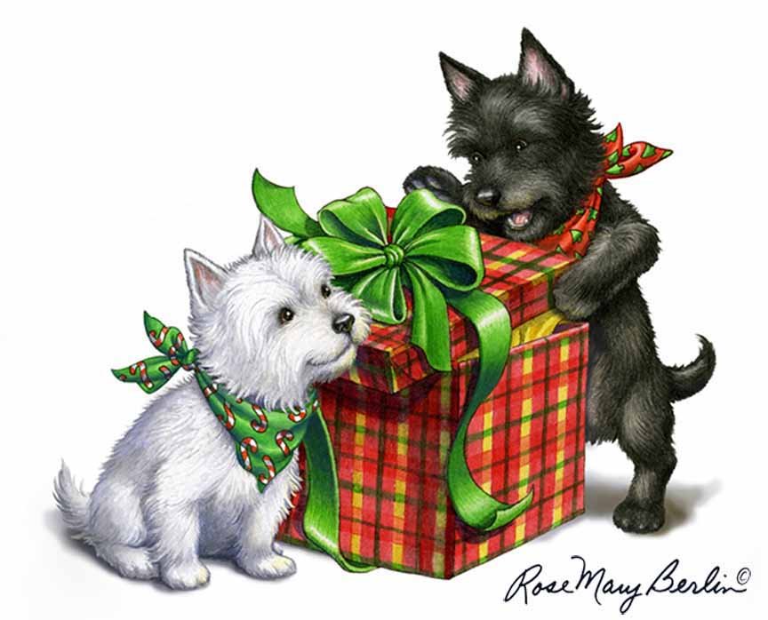 RMB – Christmas – Westie and Scottie © Rose Mary Berlin