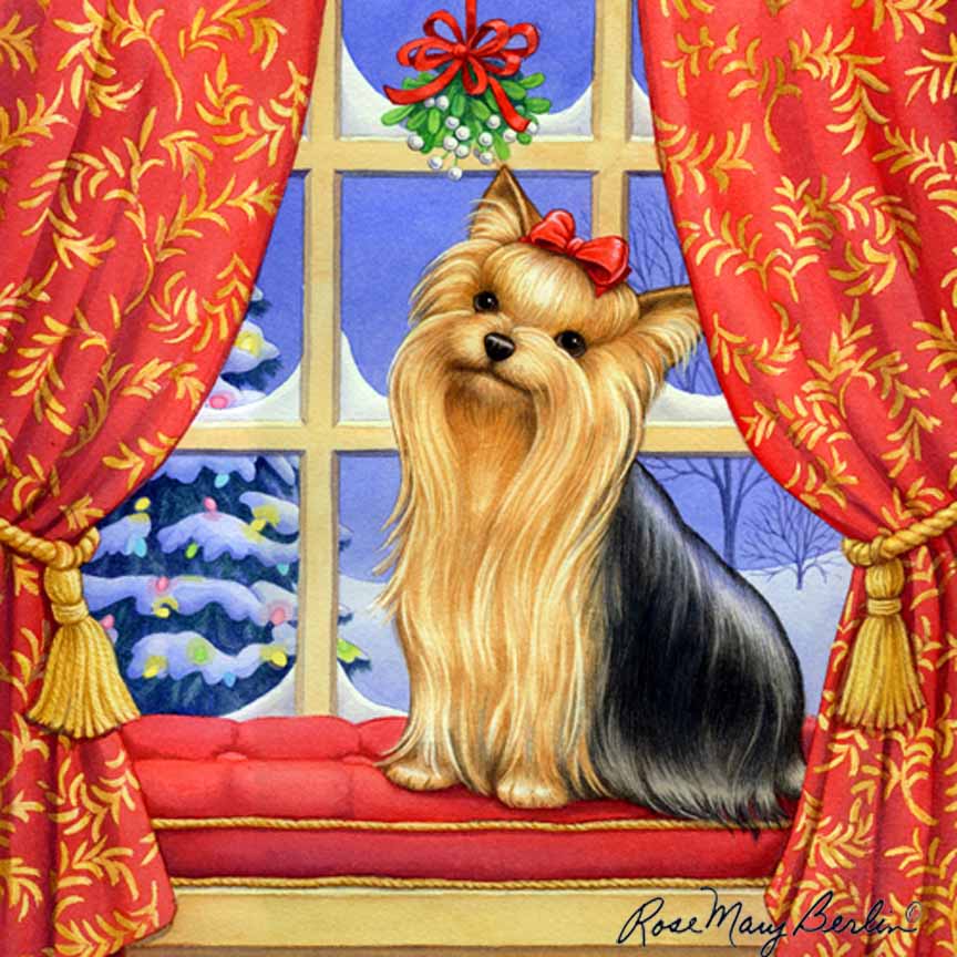 RMB – Christmas – Yorkie – Christmas Mistletoe © Rose Mary Berlin