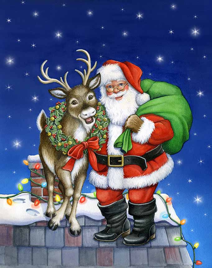 RMB – Deer and Santa © Rose Mary Berlin