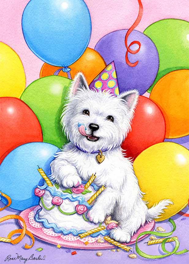 RMB – Kids Illustration – Birthday Westie © Rose Mary Berlin