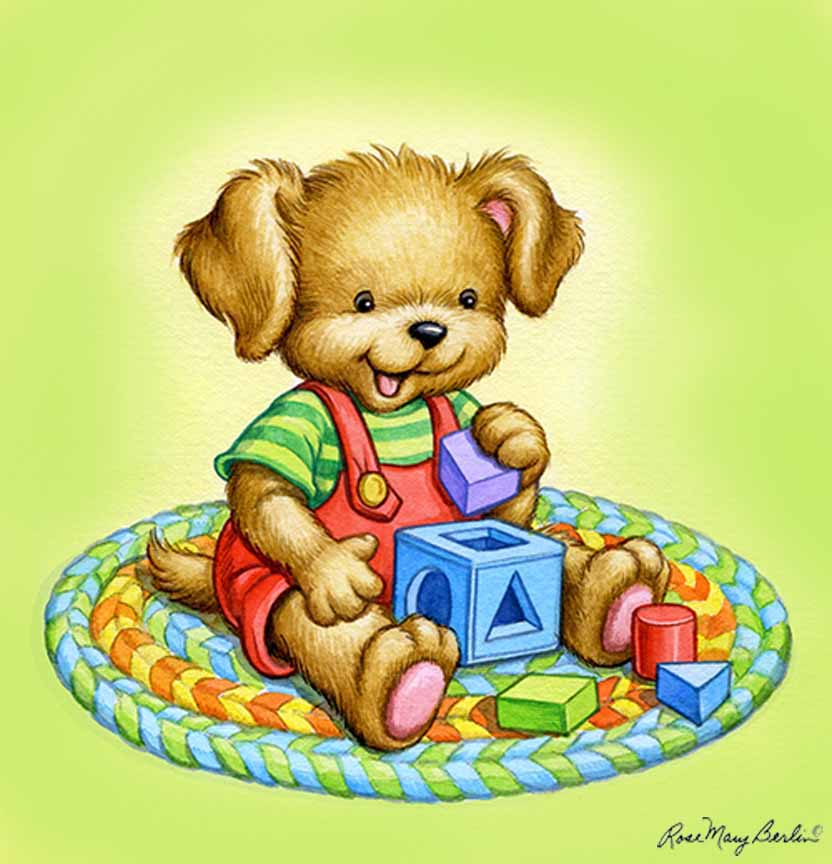 RMB – Kids Illustration – Lab Puppy with Blocks © Rose Mary Berlin