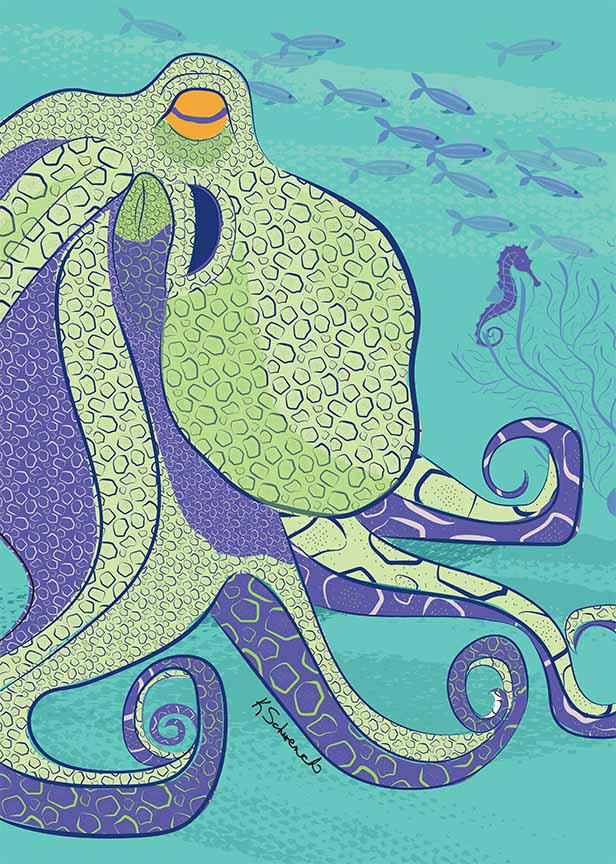 KS2 – zAnimal Illustrations – Octopus – Green and Purple © Kris Schwenck